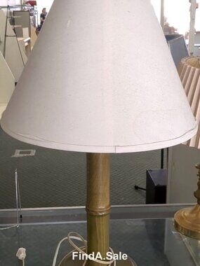 Brass Table Lamp, Mid-Century Modern Style with Cream Linen Shade